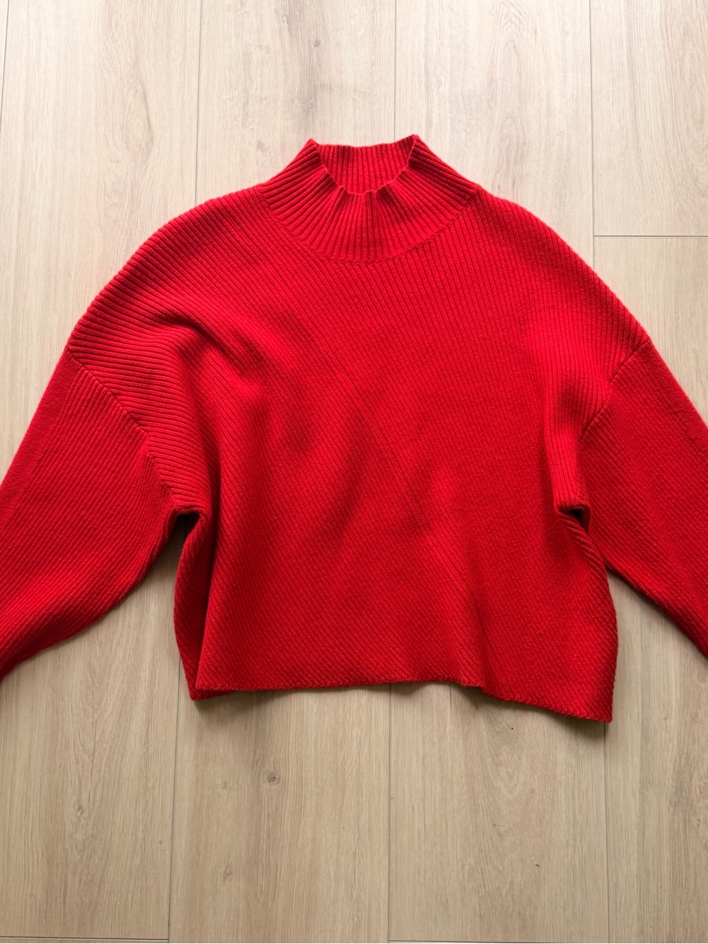 Maeve Bright Red Mock Neck Ribbed Sweater